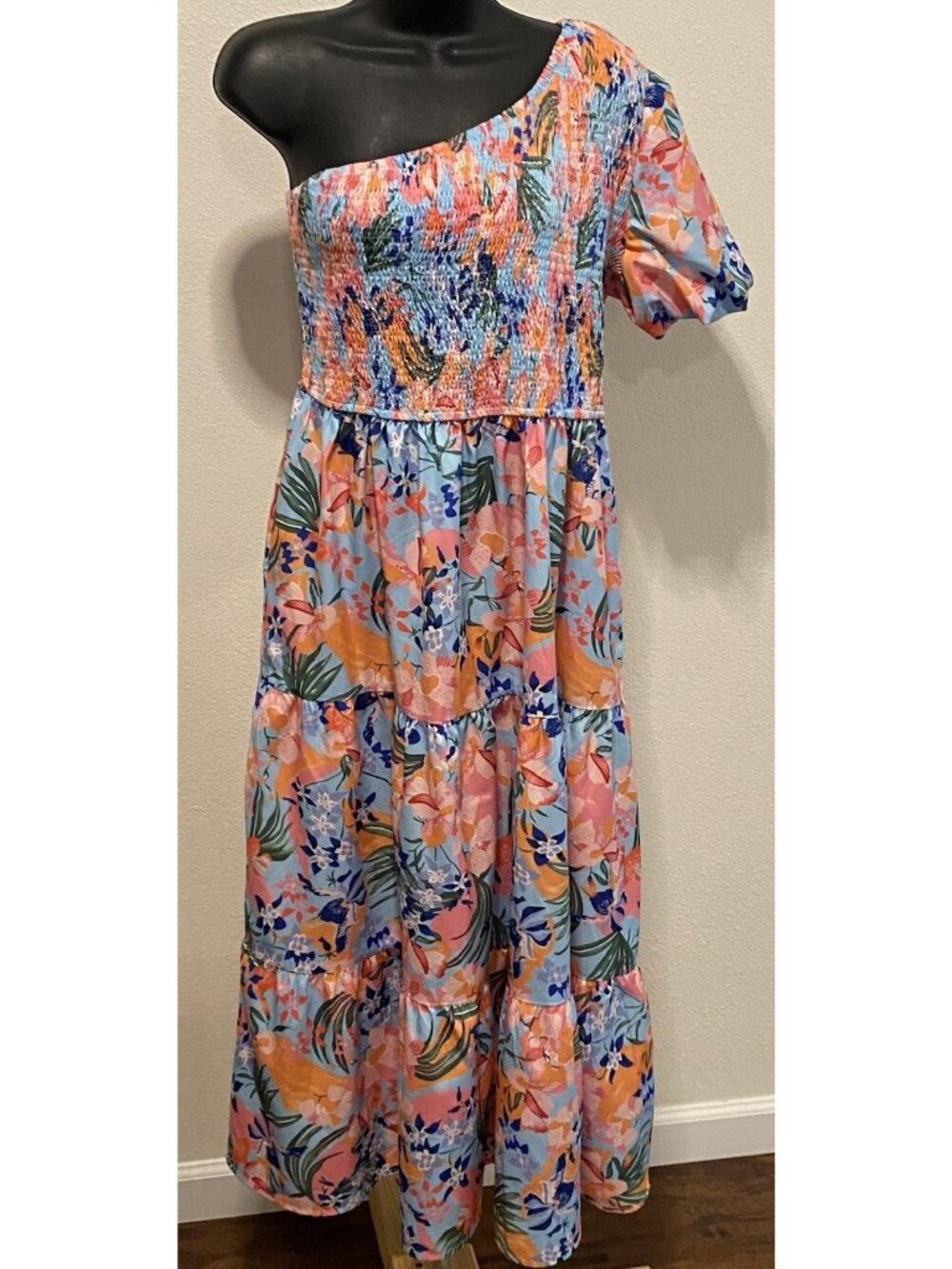Mieazom Womens Size XL One Shoulder Maxi Dress Floral